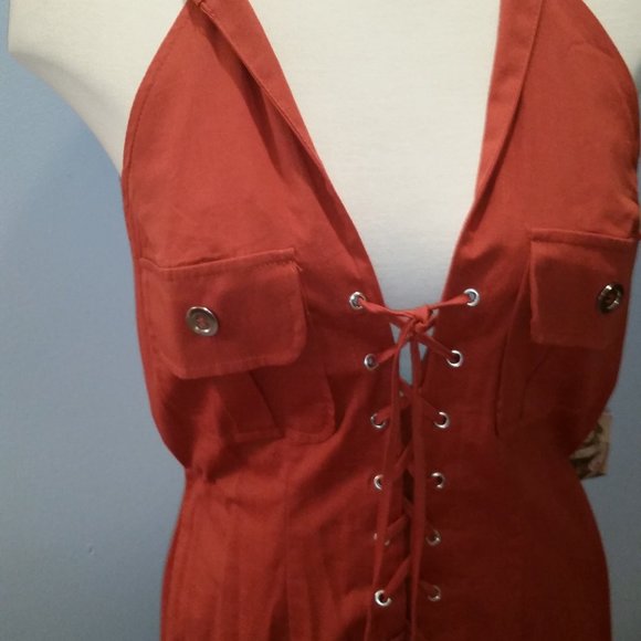 XOXO terracotta halter lace up dress NWT - Picture 2 of 4